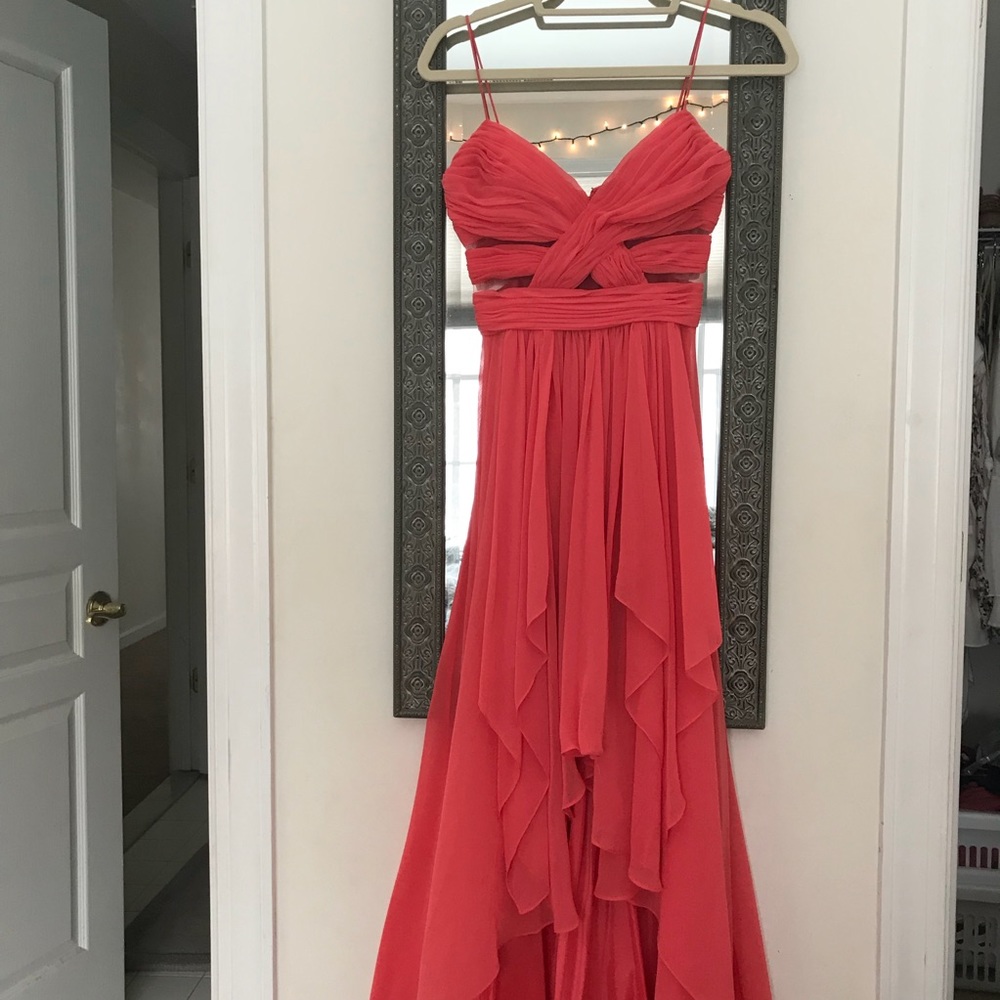 Coral high low prom dress